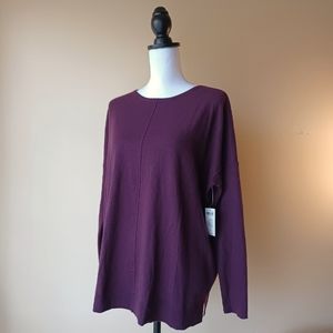NWT Chico's Cashmere Blend Boysenberry Center Seam Fine Gauge Knit Sweat…